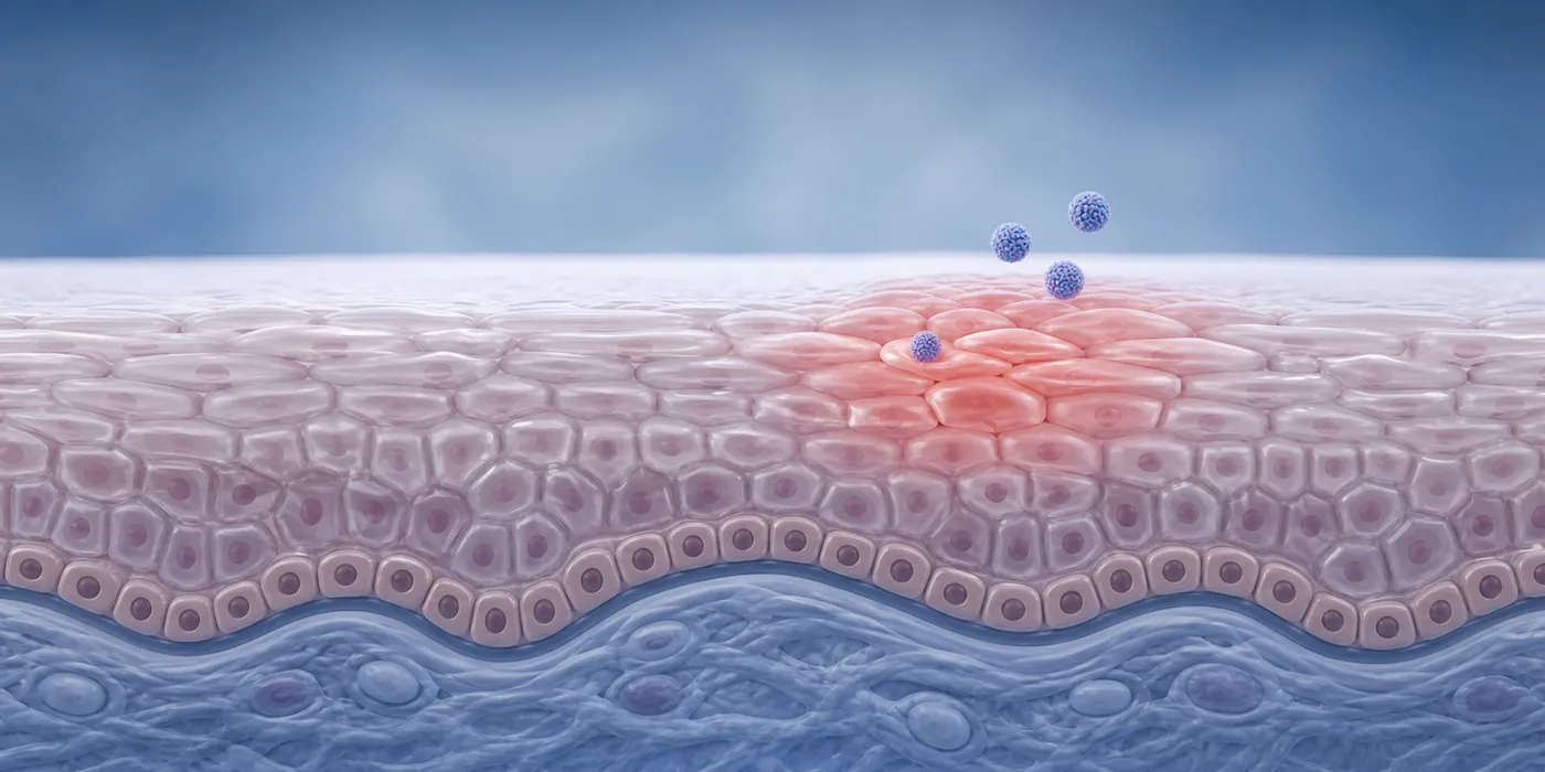 Ilustración microscópica de una alteración localizada por virus del papiloma humano